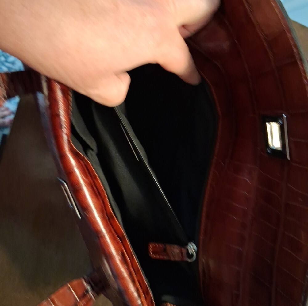 Adrienne Vittadini Rich Brown Croc-Embossed Tote Bag - Picture 9 of 13